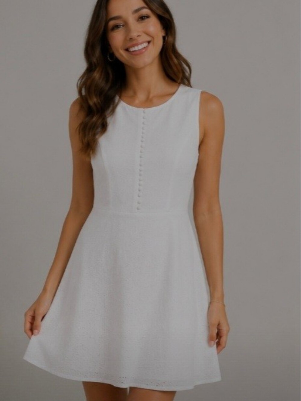 Kensie White Sleeveless Eyelet Fit & Flare Mini Dress